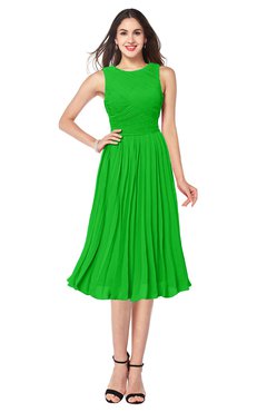 ColsBM Wynter Classic Green Traditional A-line Jewel Sleeveless Tea Length Pleated Plus Size Bridesmaid Dresses