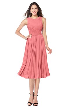 ColsBM Wynter Coral Traditional A-line Jewel Sleeveless Tea Length Pleated Plus Size Bridesmaid Dresses