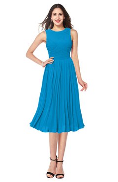 ColsBM Wynter Cornflower Blue Traditional A-line Jewel Sleeveless Tea Length Pleated Plus Size Bridesmaid Dresses