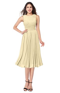 ColsBM Wynter Cornhusk Traditional A-line Jewel Sleeveless Tea Length Pleated Plus Size Bridesmaid Dresses