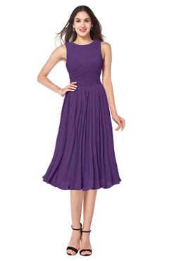 ColsBM Wynter Dark Purple Traditional A-line Jewel Sleeveless Tea Length Pleated Plus Size Bridesmaid Dresses