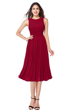 ColsBM Wynter Dark Red Traditional A-line Jewel Sleeveless Tea Length Pleated Plus Size Bridesmaid Dresses