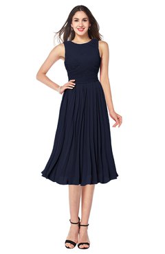 ColsBM Wynter Dark Sapphire Traditional A-line Jewel Sleeveless Tea Length Pleated Plus Size Bridesmaid Dresses