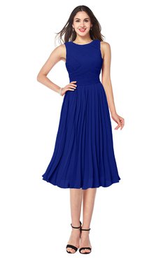 ColsBM Wynter Electric Blue Traditional A-line Jewel Sleeveless Tea Length Pleated Plus Size Bridesmaid Dresses