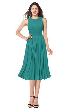 ColsBM Wynter Emerald Green Traditional A-line Jewel Sleeveless Tea Length Pleated Plus Size Bridesmaid Dresses