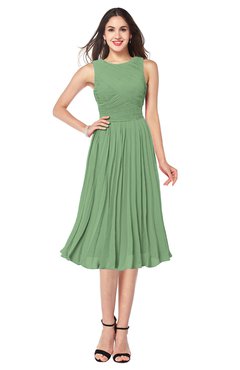 ColsBM Wynter Fair Green Traditional A-line Jewel Sleeveless Tea Length Pleated Plus Size Bridesmaid Dresses