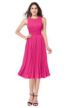 ColsBM Wynter Fandango Pink Traditional A-line Jewel Sleeveless Tea Length Pleated Plus Size Bridesmaid Dresses