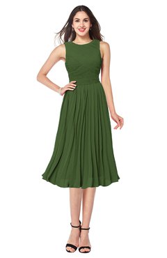ColsBM Wynter Garden Green Traditional A-line Jewel Sleeveless Tea Length Pleated Plus Size Bridesmaid Dresses