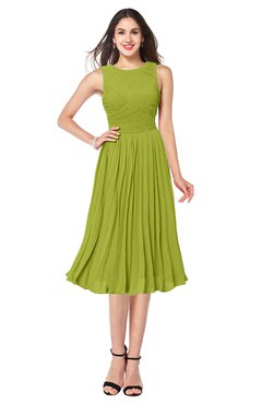 ColsBM Wynter Green Oasis Traditional A-line Jewel Sleeveless Tea Length Pleated Plus Size Bridesmaid Dresses