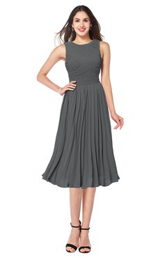 ColsBM Wynter Grey Traditional A-line Jewel Sleeveless Tea Length Pleated Plus Size Bridesmaid Dresses