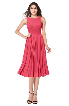 ColsBM Wynter Guava Traditional A-line Jewel Sleeveless Tea Length Pleated Plus Size Bridesmaid Dresses
