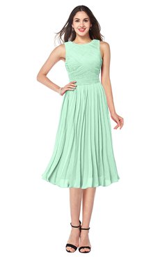 ColsBM Wynter Honeydew Traditional A-line Jewel Sleeveless Tea Length Pleated Plus Size Bridesmaid Dresses