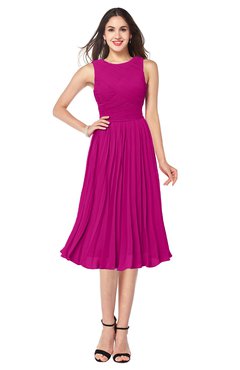 ColsBM Wynter Hot Pink Traditional A-line Jewel Sleeveless Tea Length Pleated Plus Size Bridesmaid Dresses