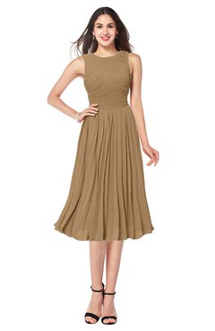 ColsBM Wynter Indian Tan Traditional A-line Jewel Sleeveless Tea Length Pleated Plus Size Bridesmaid Dresses