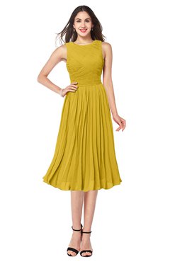 ColsBM Wynter Lemon Curry Traditional A-line Jewel Sleeveless Tea Length Pleated Plus Size Bridesmaid Dresses