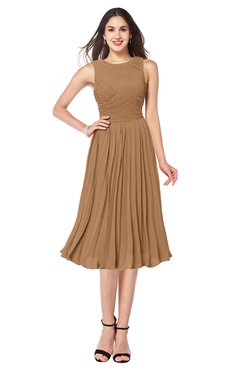 ColsBM Wynter Light Brown Traditional A-line Jewel Sleeveless Tea Length Pleated Plus Size Bridesmaid Dresses