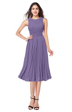 ColsBM Wynter Lilac Traditional A-line Jewel Sleeveless Tea Length Pleated Plus Size Bridesmaid Dresses