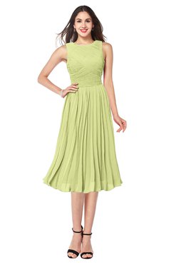 ColsBM Wynter Lime Green Traditional A-line Jewel Sleeveless Tea Length Pleated Plus Size Bridesmaid Dresses