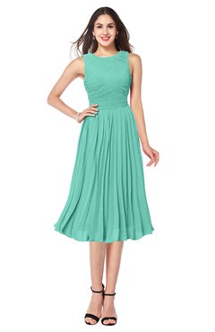 ColsBM Wynter Mint Green Traditional A-line Jewel Sleeveless Tea Length Pleated Plus Size Bridesmaid Dresses