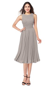 ColsBM Wynter Mushroom Traditional A-line Jewel Sleeveless Tea Length Pleated Plus Size Bridesmaid Dresses