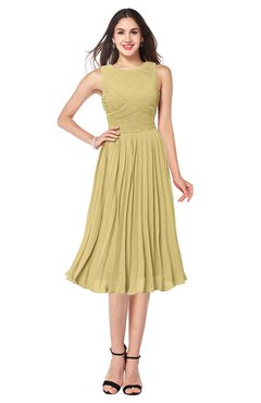 ColsBM Wynter New Wheat Traditional A-line Jewel Sleeveless Tea Length Pleated Plus Size Bridesmaid Dresses