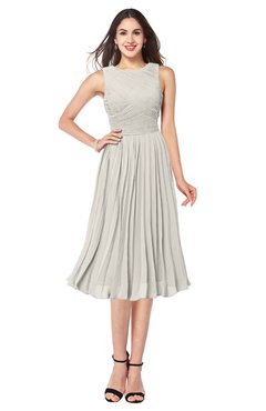 ColsBM Wynter Off White Traditional A-line Jewel Sleeveless Tea Length Pleated Plus Size Bridesmaid Dresses