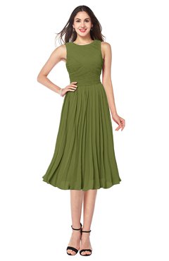 ColsBM Wynter Olive Green Traditional A-line Jewel Sleeveless Tea Length Pleated Plus Size Bridesmaid Dresses