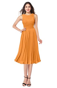 ColsBM Wynter Orange Traditional A-line Jewel Sleeveless Tea Length Pleated Plus Size Bridesmaid Dresses