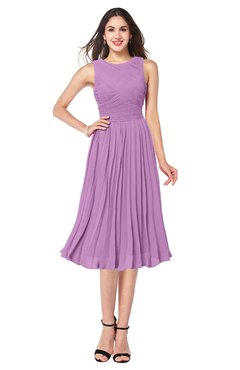 ColsBM Wynter Orchid Traditional A-line Jewel Sleeveless Tea Length Pleated Plus Size Bridesmaid Dresses
