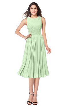ColsBM Wynter Pale Green Traditional A-line Jewel Sleeveless Tea Length Pleated Plus Size Bridesmaid Dresses