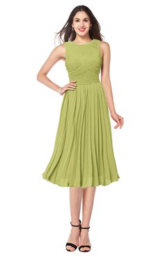 ColsBM Wynter Pistachio Traditional A-line Jewel Sleeveless Tea Length Pleated Plus Size Bridesmaid Dresses
