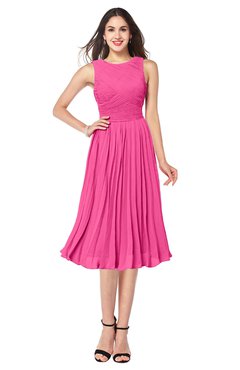 ColsBM Wynter Rose Pink Traditional A-line Jewel Sleeveless Tea Length Pleated Plus Size Bridesmaid Dresses