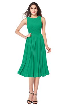 ColsBM Wynter Sea Green Traditional A-line Jewel Sleeveless Tea Length Pleated Plus Size Bridesmaid Dresses