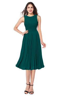 ColsBM Wynter Shaded Spruce Traditional A-line Jewel Sleeveless Tea Length Pleated Plus Size Bridesmaid Dresses