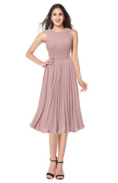 ColsBM Wynter Silver Pink Traditional A-line Jewel Sleeveless Tea Length Pleated Plus Size Bridesmaid Dresses