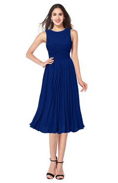 ColsBM Wynter Sodalite Blue Traditional A-line Jewel Sleeveless Tea Length Pleated Plus Size Bridesmaid Dresses