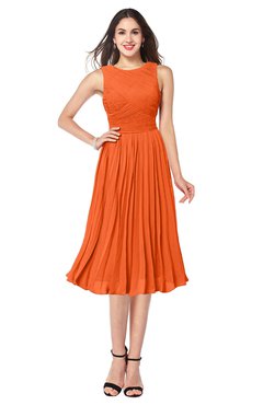 ColsBM Wynter Tangerine Traditional A-line Jewel Sleeveless Tea Length Pleated Plus Size Bridesmaid Dresses