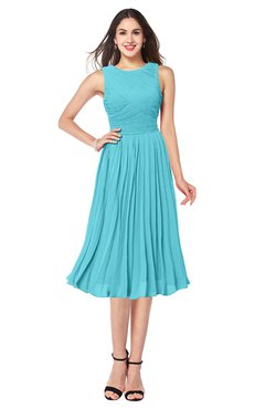 ColsBM Wynter Turquoise Traditional A-line Jewel Sleeveless Tea Length Pleated Plus Size Bridesmaid Dresses