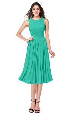 ColsBM Wynter Viridian Green Traditional A-line Jewel Sleeveless Tea Length Pleated Plus Size Bridesmaid Dresses