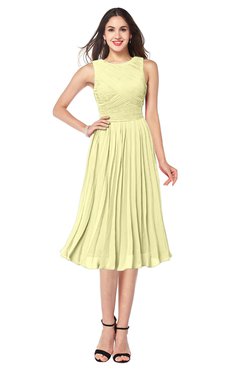 ColsBM Wynter Wax Yellow Traditional A-line Jewel Sleeveless Tea Length Pleated Plus Size Bridesmaid Dresses