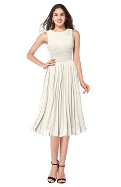 ColsBM Wynter Whisper White Traditional A-line Jewel Sleeveless Tea Length Pleated Plus Size Bridesmaid Dresses
