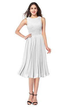 ColsBM Wynter White Traditional A-line Jewel Sleeveless Tea Length Pleated Plus Size Bridesmaid Dresses