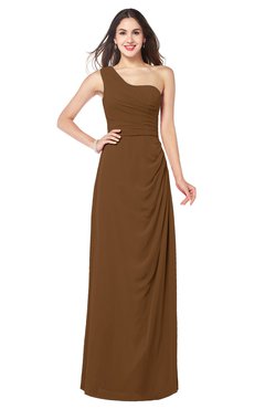ColsBM Kimberly Brown Vintage One Shoulder Sleeveless Half Backless Draped Plus Size Bridesmaid Dresses