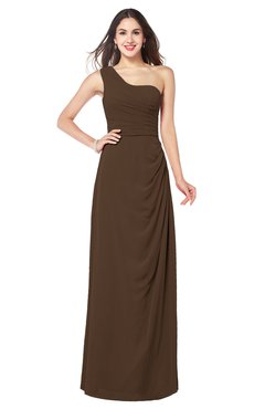 ColsBM Kimberly Chocolate Brown Vintage One Shoulder Sleeveless Half Backless Draped Plus Size Bridesmaid Dresses