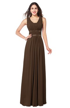 ColsBM Kelly Chocolate Brown Glamorous A-line Zip up Chiffon Sash Plus Size Bridesmaid Dresses