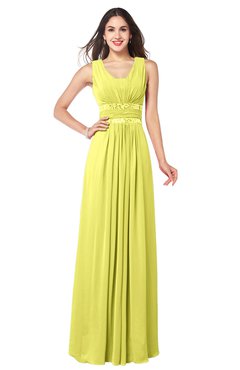 ColsBM Kelly Pale Yellow Glamorous A-line Zip up Chiffon Sash Plus Size Bridesmaid Dresses