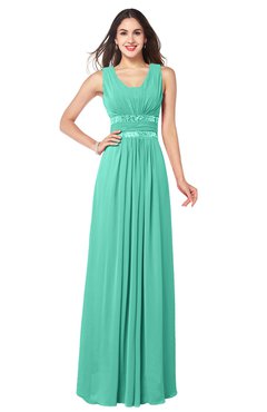 ColsBM Kelly Seafoam Green Glamorous A-line Zip up Chiffon Sash Plus Size Bridesmaid Dresses