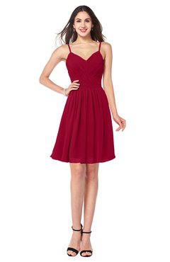 ColsBM Scarlet Dark Red Simple Spaghetti Sleeveless Half Backless Ribbon Plus Size Bridesmaid Dresses