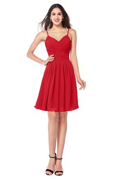 ColsBM Scarlet Red Simple Spaghetti Sleeveless Half Backless Ribbon Plus Size Bridesmaid Dresses