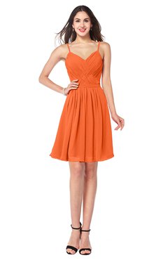 ColsBM Scarlet Tangerine Simple Spaghetti Sleeveless Half Backless Ribbon Plus Size Bridesmaid Dresses